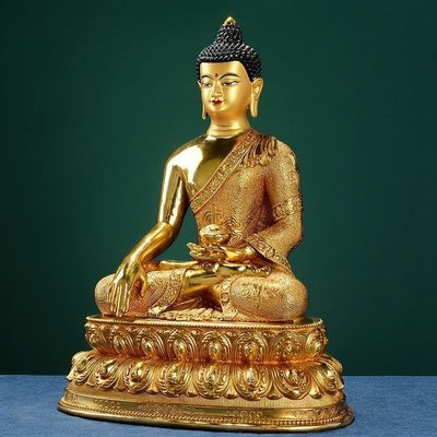 藏村釋迦牟尼佛佛像15寸 銅全鎏金釋迦摩尼佛禪意客廳家居擺件~特價