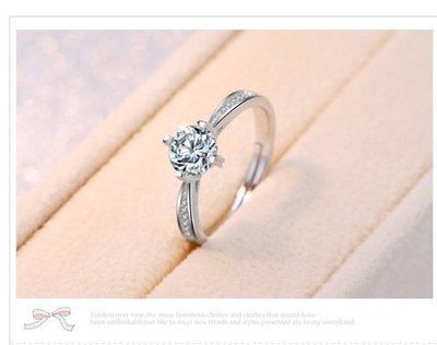 一克拉四爪T牌經典造型款擬真鑽石戒指結婚戒指求婚戒指925純銀戒台情人節生日禮物