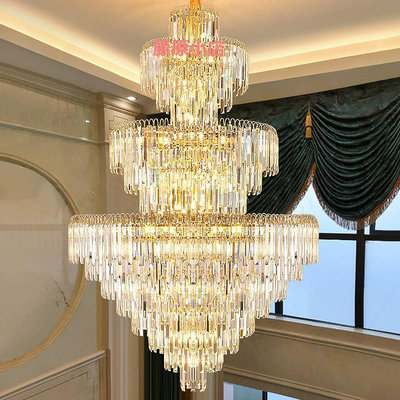 水晶復式樓大吊燈現代輕奢高檔大氣酒店中空躍層樓中樓別墅客廳燈