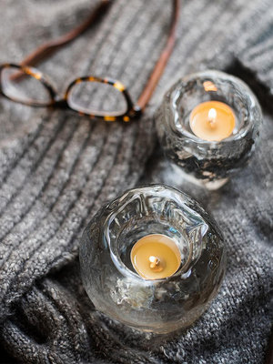 冰洞燭杯氛圍燭台裝飾餐桌蠟燭擺件玻璃浪漫燭光晚餐水晶北歐~優優精品店