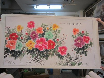 『府城畫廊-手繪國畫』牡丹花卉畫－花開富貴－90x180－(可加框)－歡迎查看關於我來聯繫－AF09