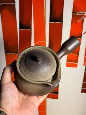 日本回流柴窯信樂燒備前燒側把壺 茶壺 名家手造 寶瓶嘴濾網出