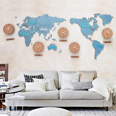 世界地圖掛鐘鐘錶客廳掛牆掛件創意辦公室牆面裝飾背景牆世界時鐘