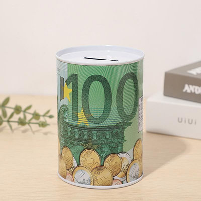 創意圓柱形貨幣儲錢罐 兒童工藝儲蓄罐 現代簡約馬口鐵存錢罐