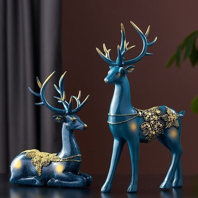 歐式二件套鹿擺件家居客廳電視柜桌面裝飾情侶麋鹿工藝品結婚禮物~特價#促銷 #現貨