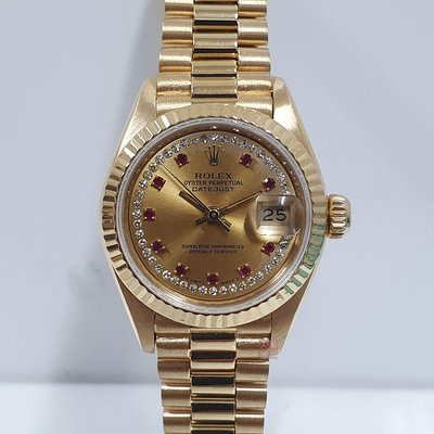 ROLEX勞力士 69178 Datejus 女錶 蠔式18K金 氣質優雅 小紅寶多層鑽面盤 錶徑26 大眾當舖A973