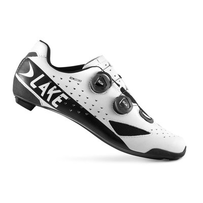 LAKE CX238 WIDE系列超細纖維皮革/碳纖公路卡鞋 - 黑/白｜寬楦設計・適合寬腳掌