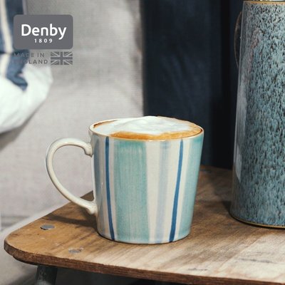 下殺-馬克杯denby丹碧英國進口手繪條紋馬克杯陶瓷水杯咖啡杯情侶杯子禮物~特賣