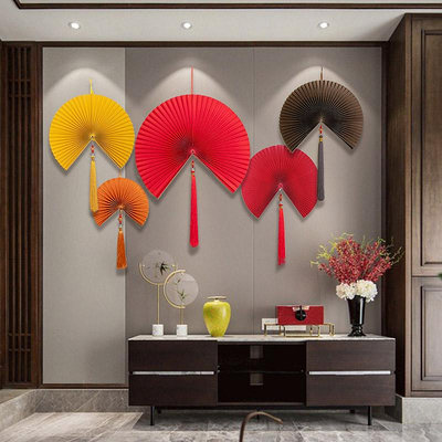 扇子異麗新中式折扇壁掛工藝扇子掛扇客廳沙發壁飾墻面上創意裝飾掛件