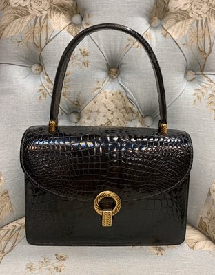 (來玩老時尚) Gucci氣質破錶的黑金鱷魚vintage手提包