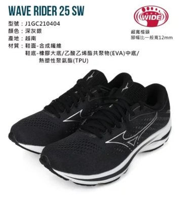 【鞋印良品】 美津濃 WAVE RIDER 25 全新波浪片設計慢跑 路跑鞋 4E超寬楦 避震 透氣J1GC210404