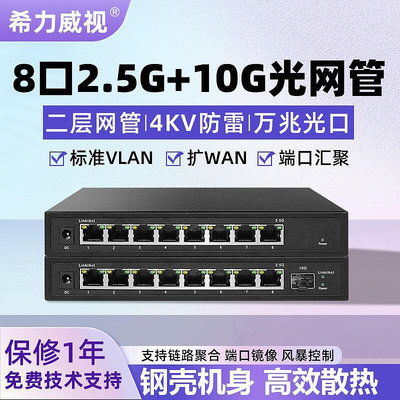 【促銷】希力威視8口2.5G網管交換機萬兆光口帶POE端口隔離VLAN 匯聚鏡