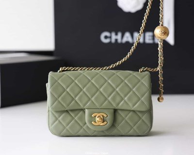 [二手]Chanel Flap Bag CF羊皮大Mini金球包 AS1787橄欖綠