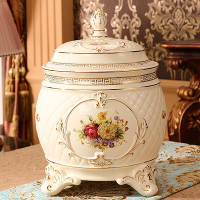 【現貨】歐式陶瓷米缸米桶20斤10公斤裝家用廚房收納盒帶蓋密封米粉儲物罐