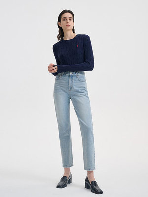 ZNEJeans高腰全棉經典系列直筒牛仔褲女1107淺藍熱心小賣家