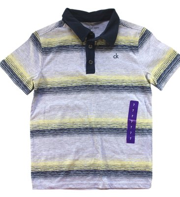 【卡漫迷】 特價 CK Polo衫 條紋 7歳 ㊣版 Calvin Klein 運動服 上衣 男童 立領 短袖 T恤