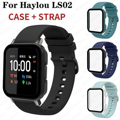 適用於 Haylou LS02 智能手錶的帶玻璃保護殼的運動矽膠錶帶