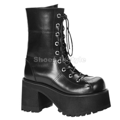 Shoes InStyle《三吋》美國品牌 DEMONIA 原廠正品龐克歌德蘿莉厚底粗跟中短馬靴 有大尺碼『黑色』
