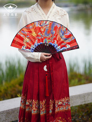 「大明飛魚」扇子定制中國風男女生復古絹布古風結婚古裝漢服折扇
