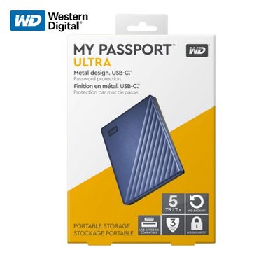 [保固公司貨]威騰 WD My Passport Ultra 2.5吋行動硬碟 藍色(WD-MYPTU-B-5TB)