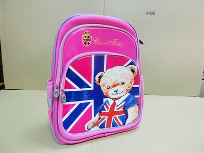 【NG品福利出售】正版 有雷射標章 英國國旗 泰迪熊 粉紅色 背包 小熊 後背包 國小書包 G012