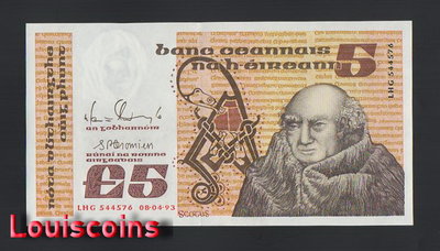 【Louis Coins】B1275-IRELAND-1993愛爾蘭鈔票-5 Pounds