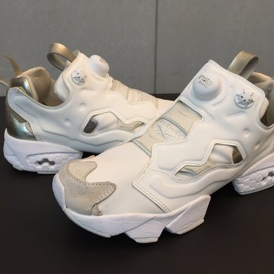 二手美品Reebok Pump Fury 白金PM 米白金箔白金經典女鞋Us 7 24cm NMD