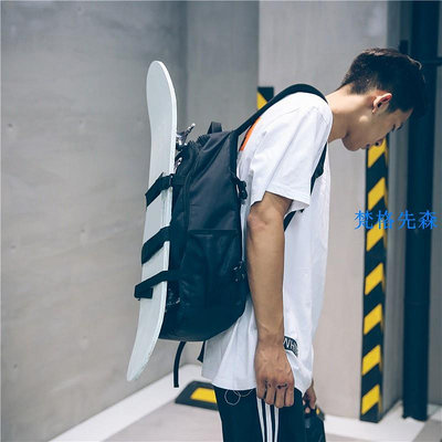 新款牛津雙肩背包 時尚滑板背包 黑色情侶滑板背包 學生雙肩背包書包