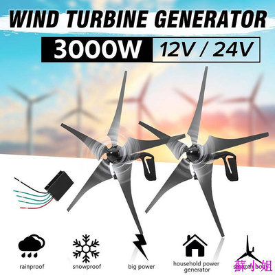 12v/24v 3000W 風力渦輪發電機低噪音高效帶控制器 5 葉片小型風力渦輪機家用
