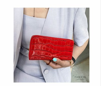 紅色鱷魚紋長皮夾 - 開運招財錢包 , PU材質手拿包, 手機包, 宴會包