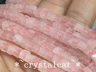 天然粉晶方形珠手創飾品配件，平均4mm單顆