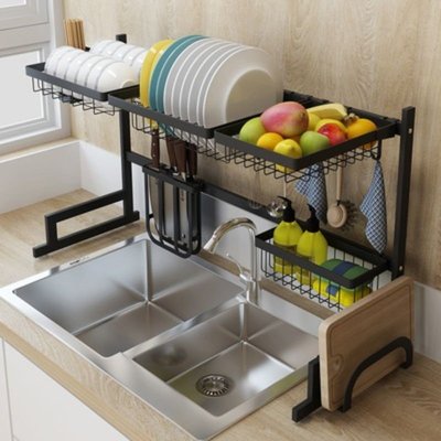 廚房置物架304不銹鋼水槽晾碗架碗碟水池瀝水收納架家用碗柜盤架-促銷