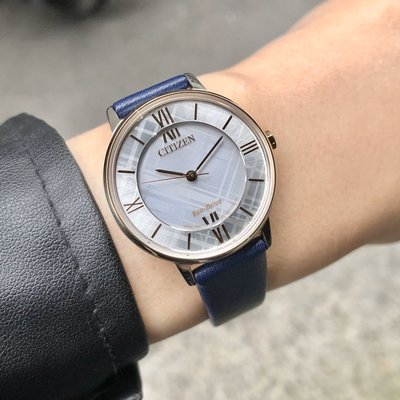 現貨 可自取 CITIZEN EM0527-18A 星辰錶 手錶 30mm 光動能 藍寶石 玫瑰金錶圈 藍色皮錶帶 女錶