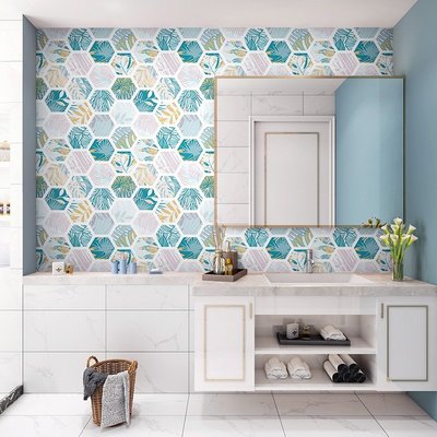 希希百貨北歐馬卡龍3d背景壁紙廚房防水墻貼 衛生間地貼墻面裝飾瓷磚貼紙