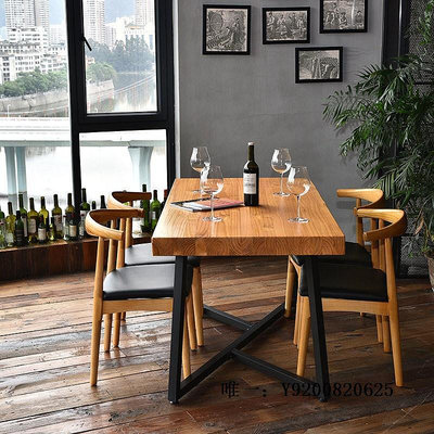 桃子家居美式復古鐵藝loft實木餐桌家用飯桌現代簡約電腦辦公桌工業風書桌