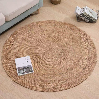 竹編地毯日系日式圓形編織地墊茶幾沙發毯黃麻亞麻劍麻拍攝影地毯
