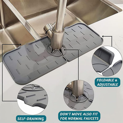 新品硅膠廚房水龍頭防濺把手滴水收集盤瀝水墊斜坡干燥墊