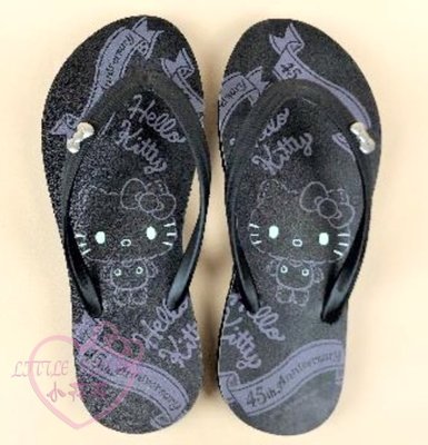 ♥小公主日本精品♥HELLO KITTY凱蒂貓45周年紀念款黑色螢光夾腳拖鞋合格檢驗海灘鞋36-40號919125