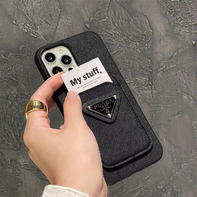 直銷#Prada正確標卡包iphone15pro max蘋果14手機殼15pro插卡11防