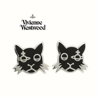 Vivienne Westwood ( 金屬銀鎳色×金黑色 ) 貓咪 土星眼睛 耳環｜100%全新正品｜特價 !