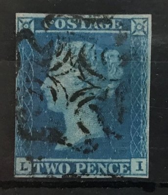 英國古典郵票  1841無齒藍便士(L-I)消蓋馬爾他十字戳