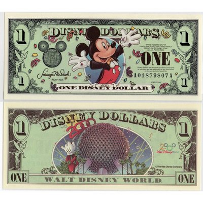 全新美國迪士尼2000年千禧年米老鼠1美元紀念鈔