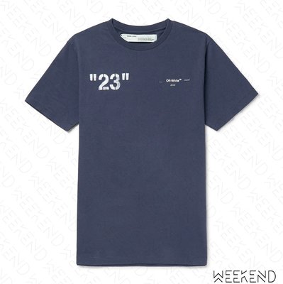 【WEEKEND】 OFF WHITE Quote 23 Arrows 限量 箭頭 短袖 上衣 T恤 藍色 19春夏