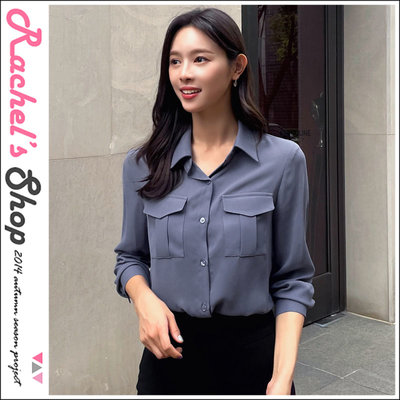 韓國空運*立體感壓摺雙口袋雪紡紗襯衫[AE4448]Rachel's Shop