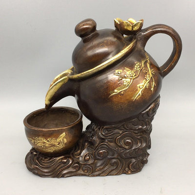 古玩銅器收藏大號茶壺壺倒流香擺件工藝精湛 包漿醇厚型