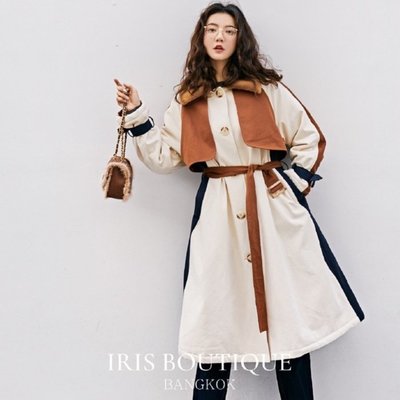 Iris Boutique IB0048 冬品新款 Temperament 拼色休閒鋪棉大衣風衣-便利雜貨店
