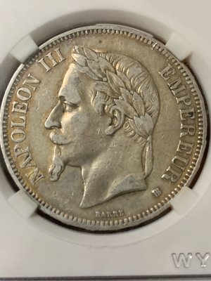 1870年法國拿破崙5法郎AU50