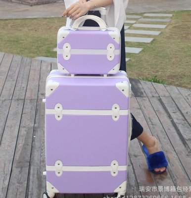 復古紀年款行李箱 14+24吋旅行箱 萬向輪 密碼箱包拉鍊式 二件組