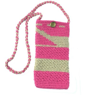 手編手機袋 - 粉紅蘋果(適用5.5吋以下手機)
