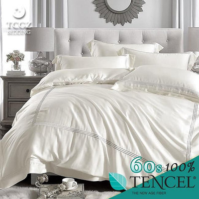§同床共枕§TENCEL100%60支英倫風素色天絲萊賽爾纖維 雙人5x6.2尺 薄床包舖棉兩用被四件式組-白